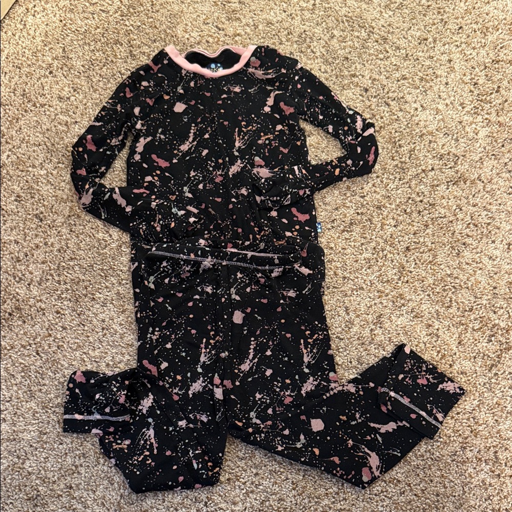 Kickee Pants Black and Pink Splatter Kids Pajama Set
